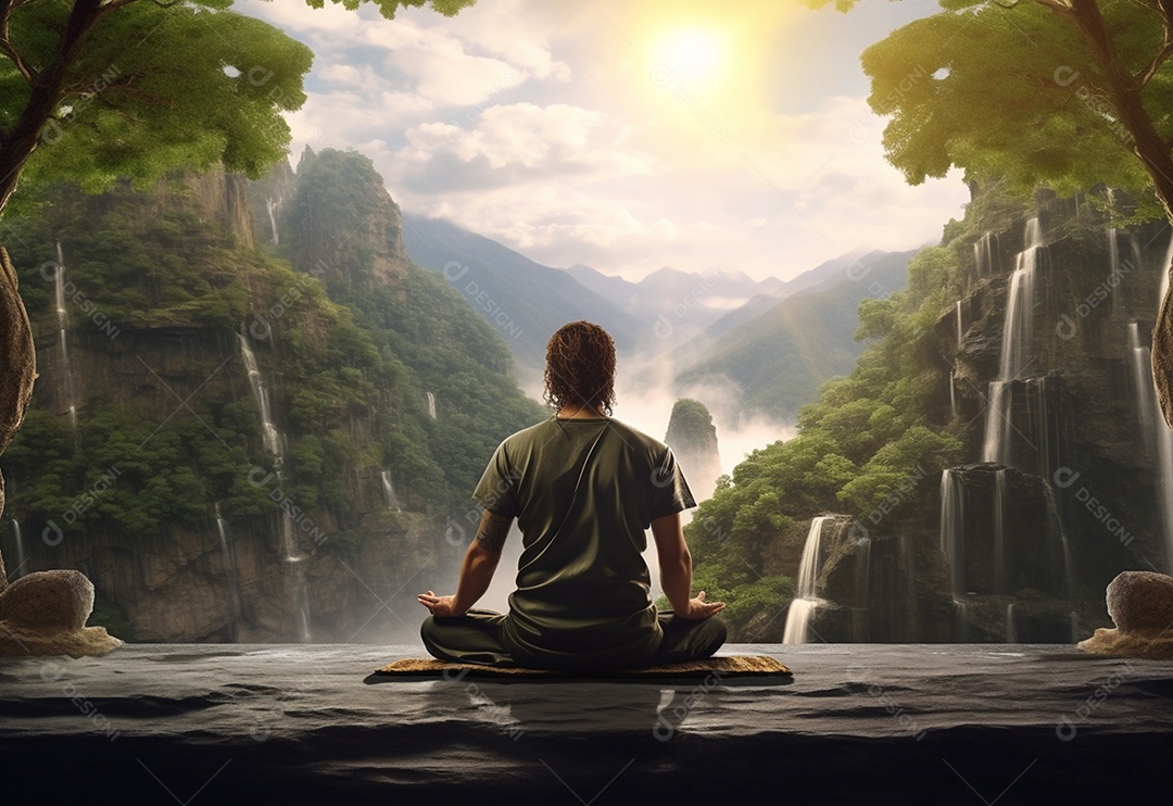 Retrato realista de homem praticando meditação
