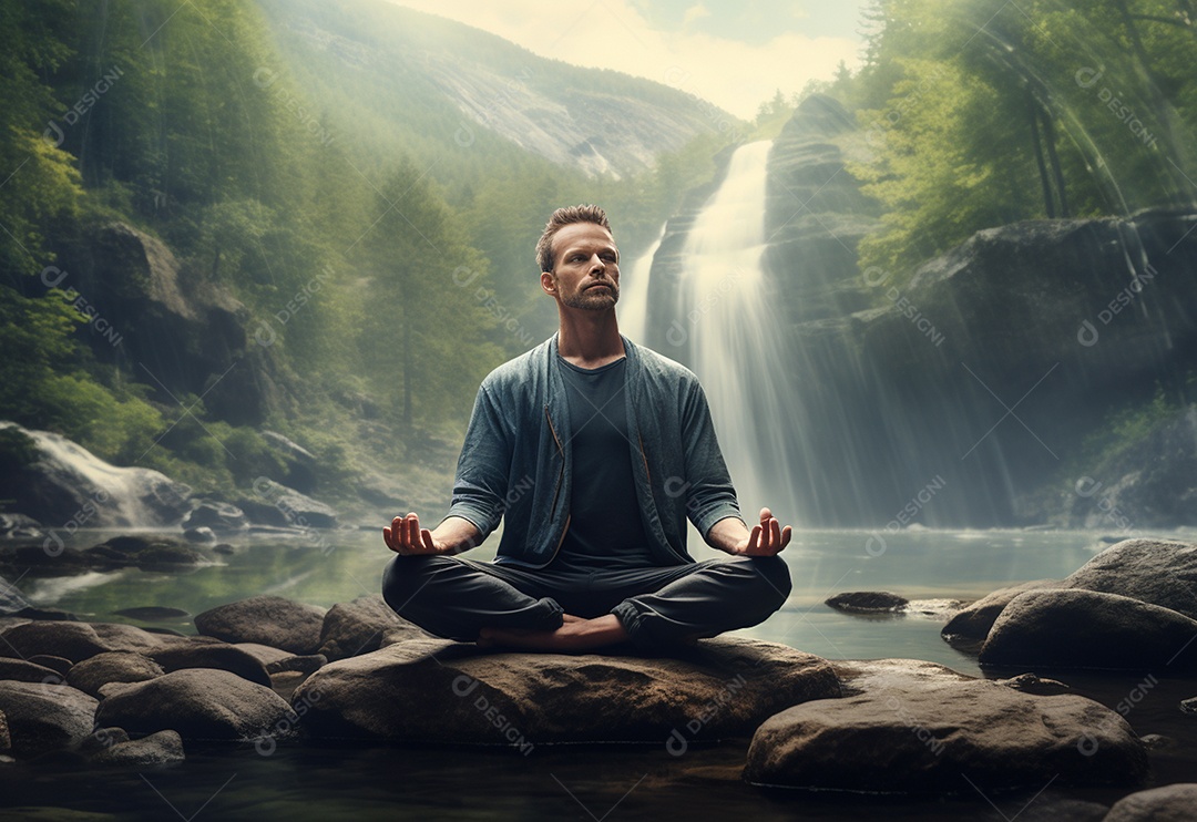 Retrato realista de homem praticando meditação