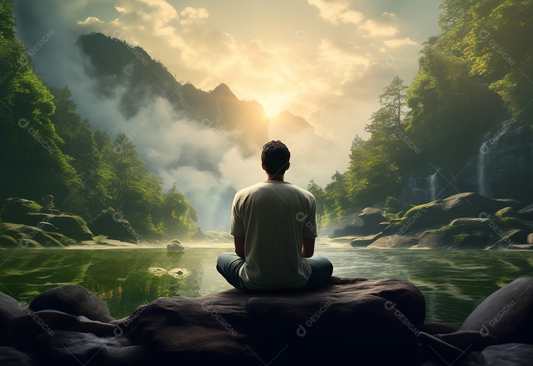 Retrato realista de homem praticando meditação