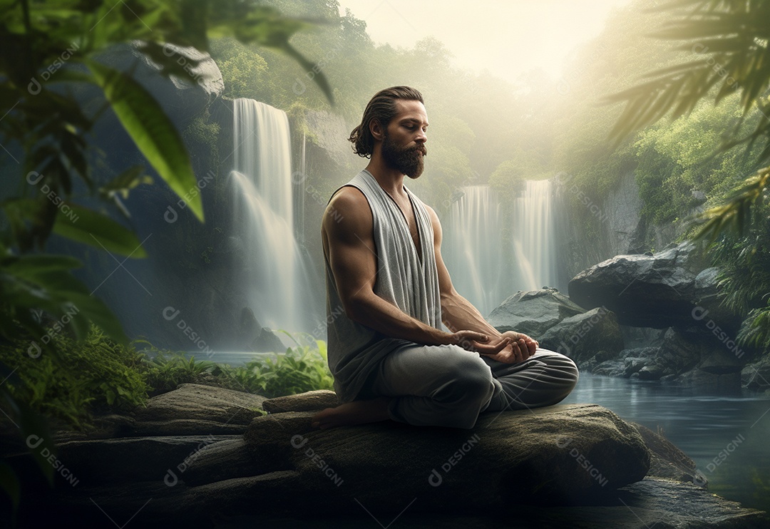 Retrato realista de homem praticando meditação