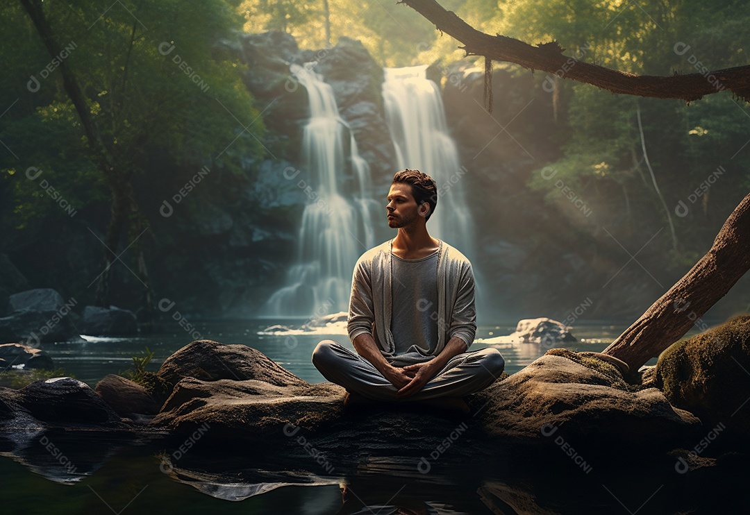 Retrato realista de homem praticando meditação