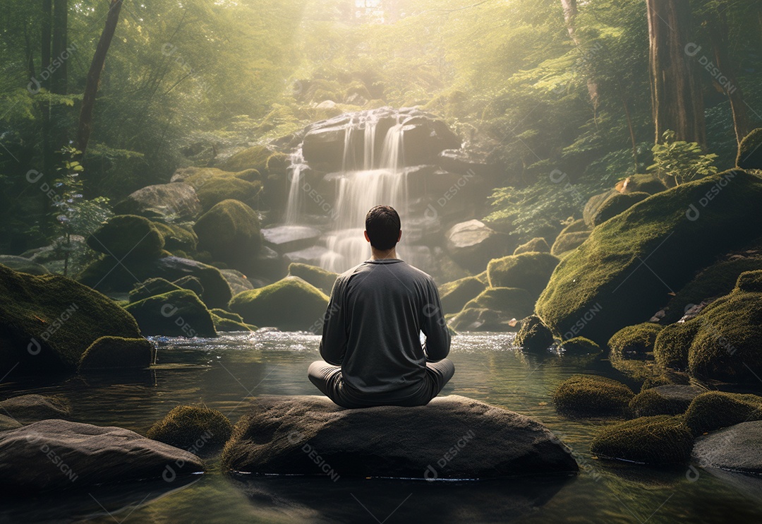 Retrato realista de homem praticando meditação