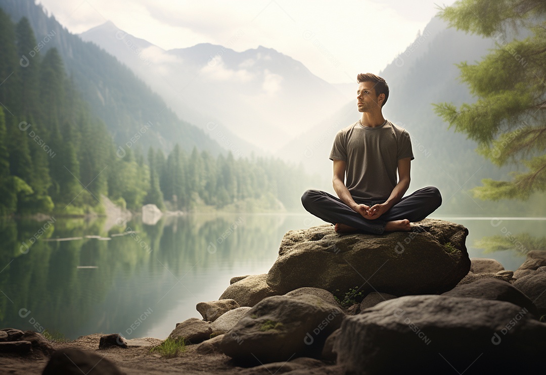 Retrato realista de homem praticando meditação