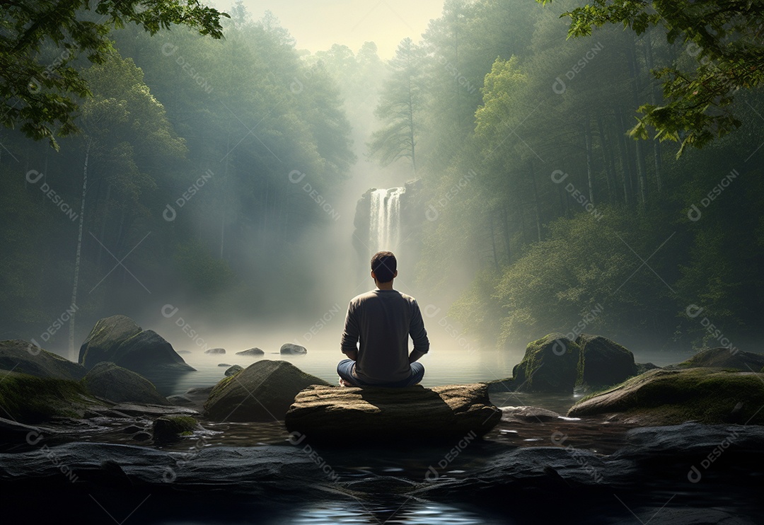 Retrato realista de homem praticando meditação