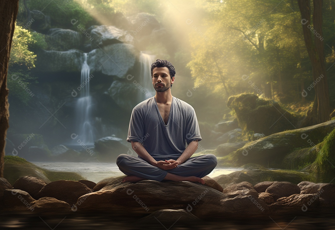 Retrato realista de homem praticando meditação