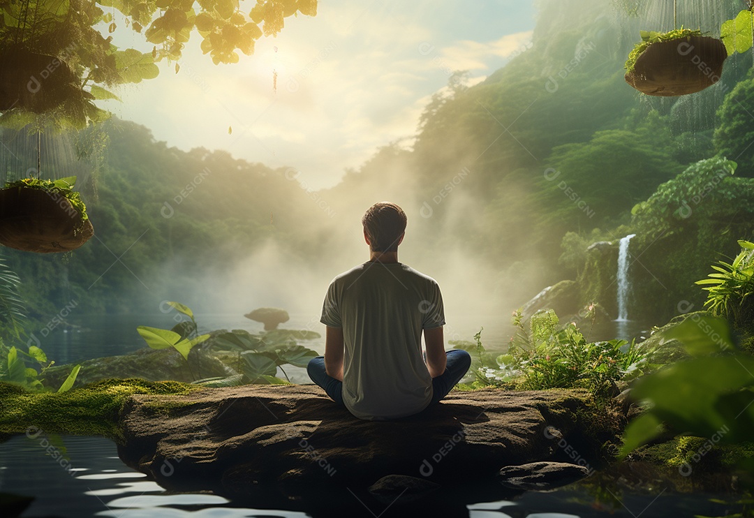Retrato realista de homem praticando meditação