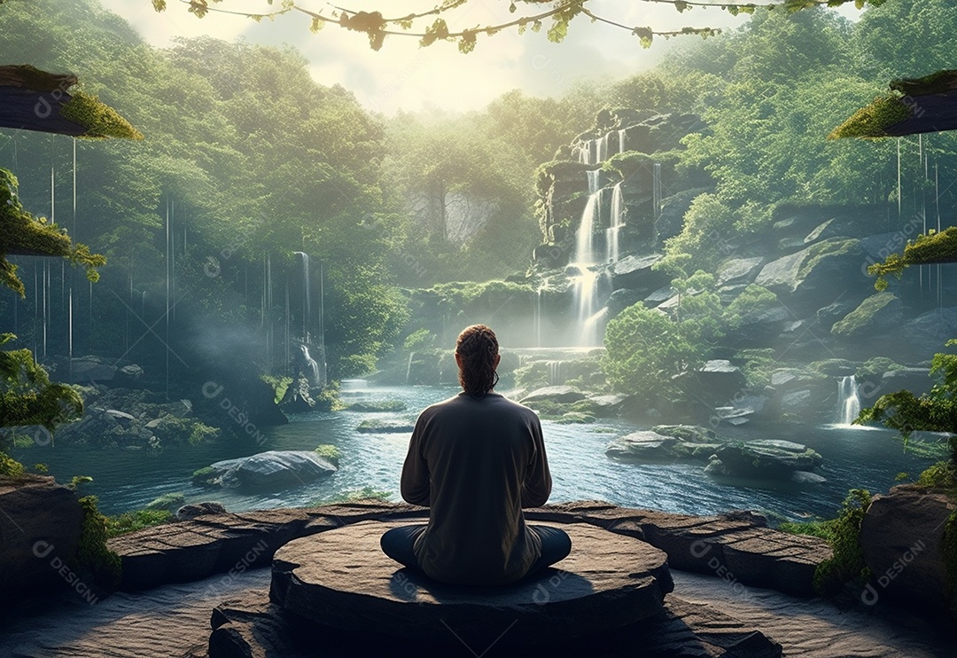 Retrato realista de homem praticando meditação