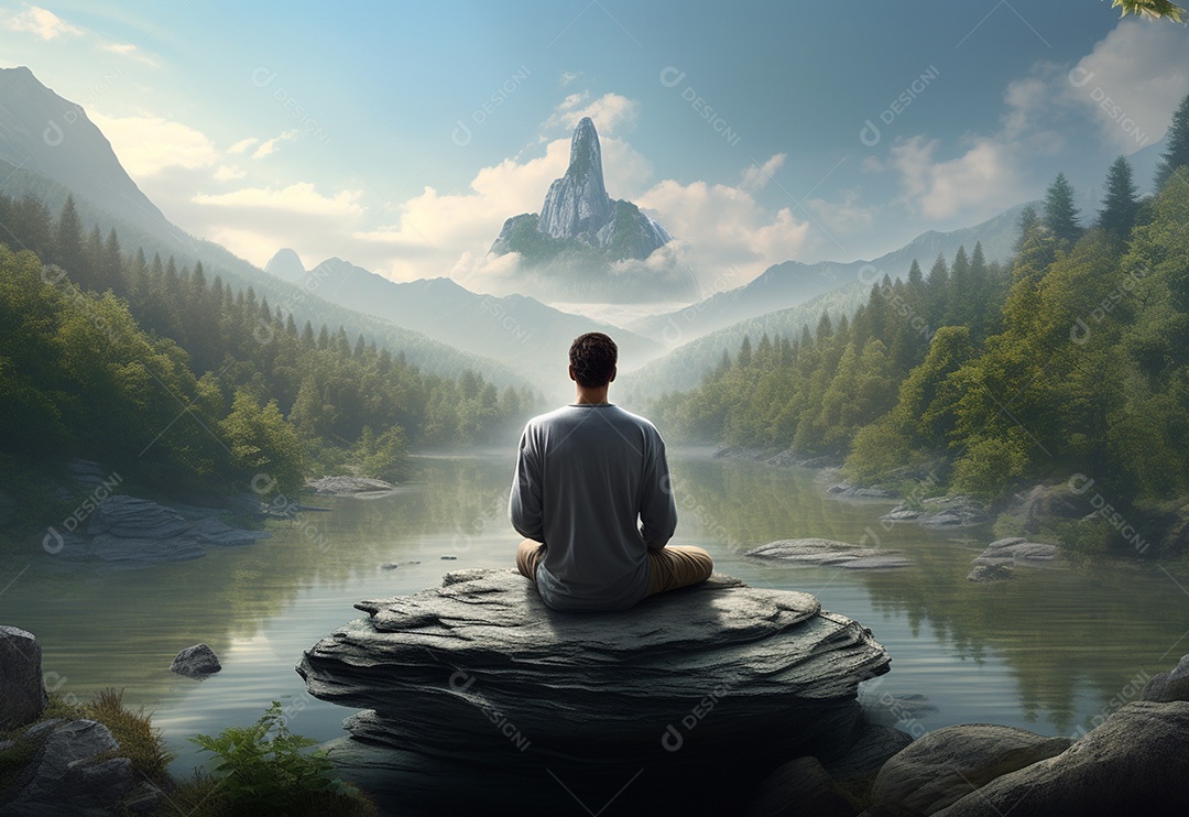 Retrato realista de homem praticando meditação