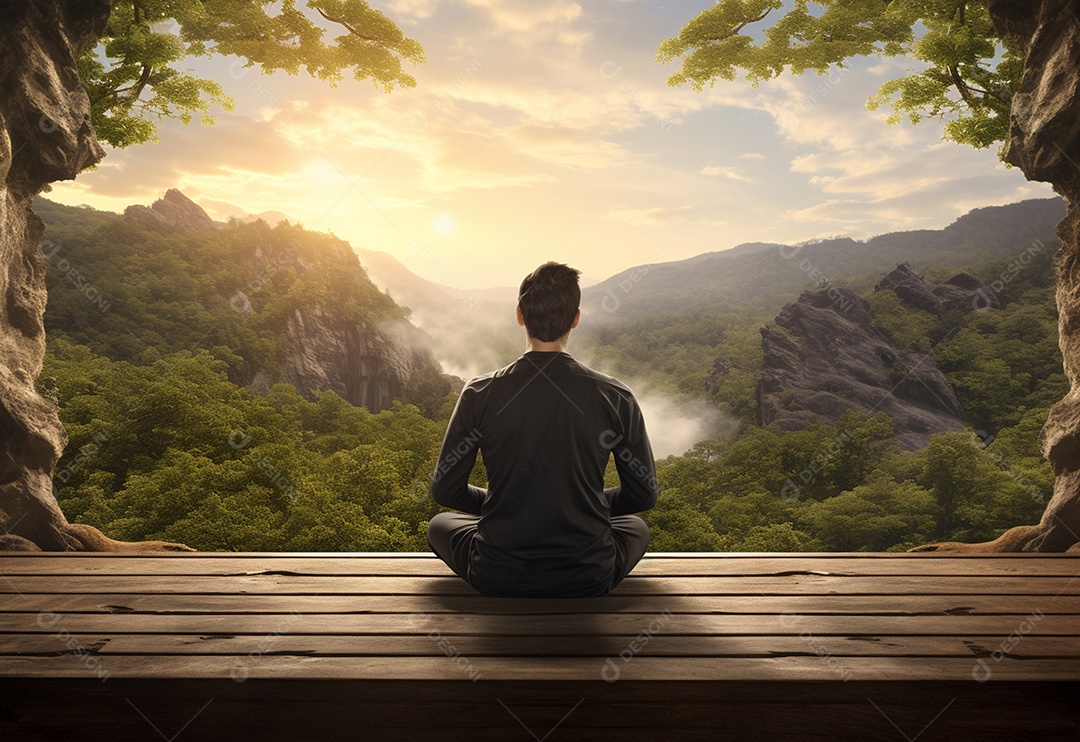 Retrato realista de homem praticando meditação