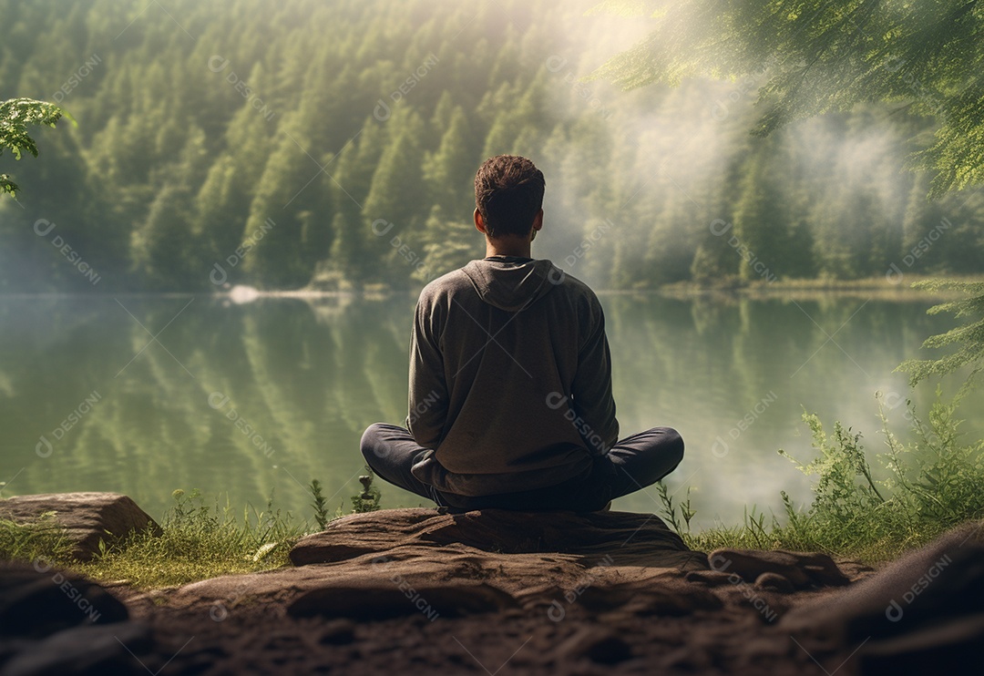 Retrato realista de homem praticando meditação
