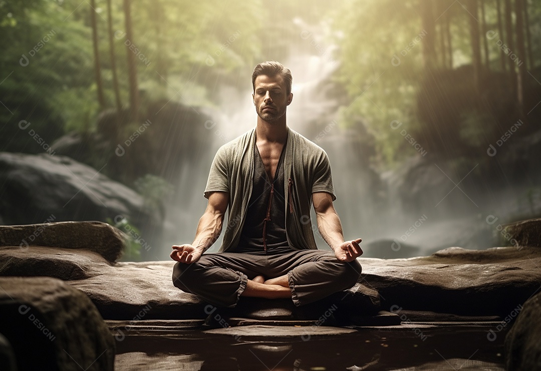 Retrato realista de homem praticando meditação