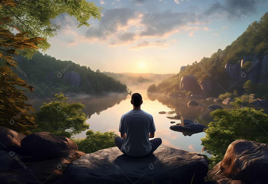 Retrato realista de homem praticando meditação