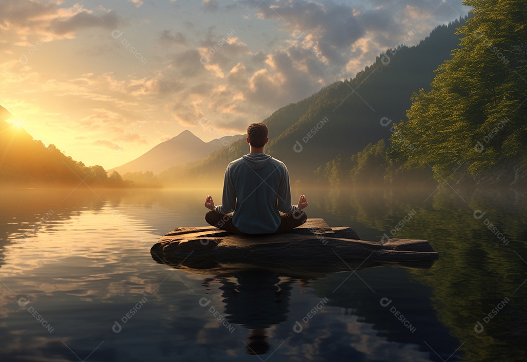 Retrato realista de homem praticando meditação