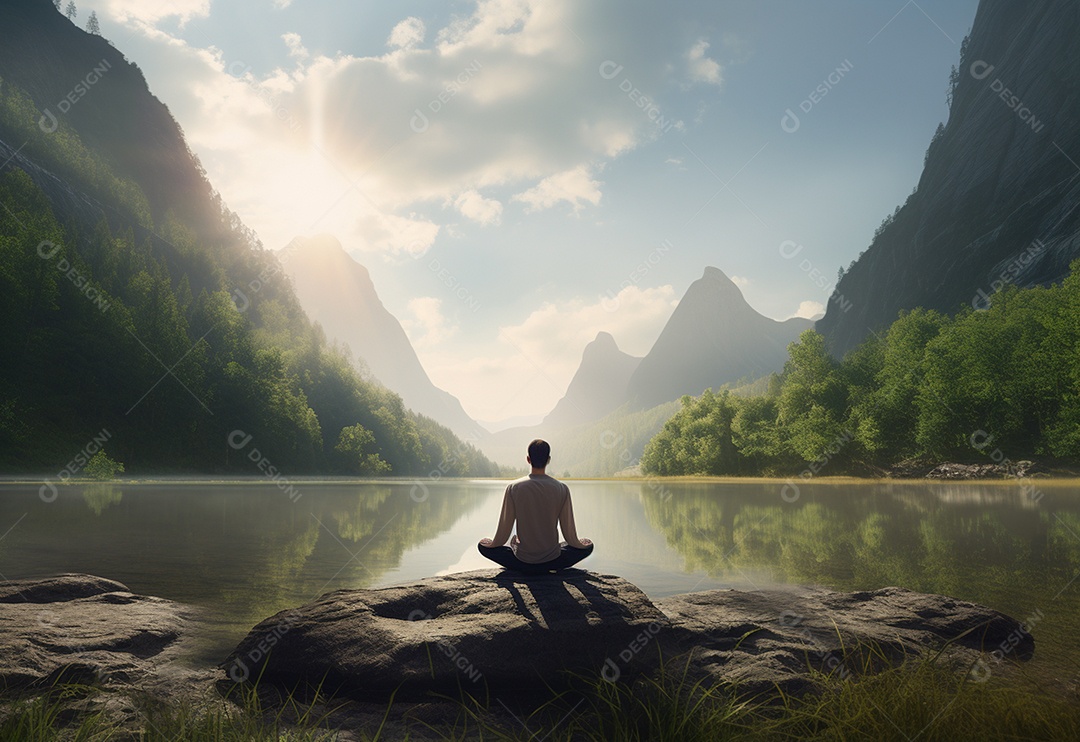 Retrato realista de homem praticando meditação