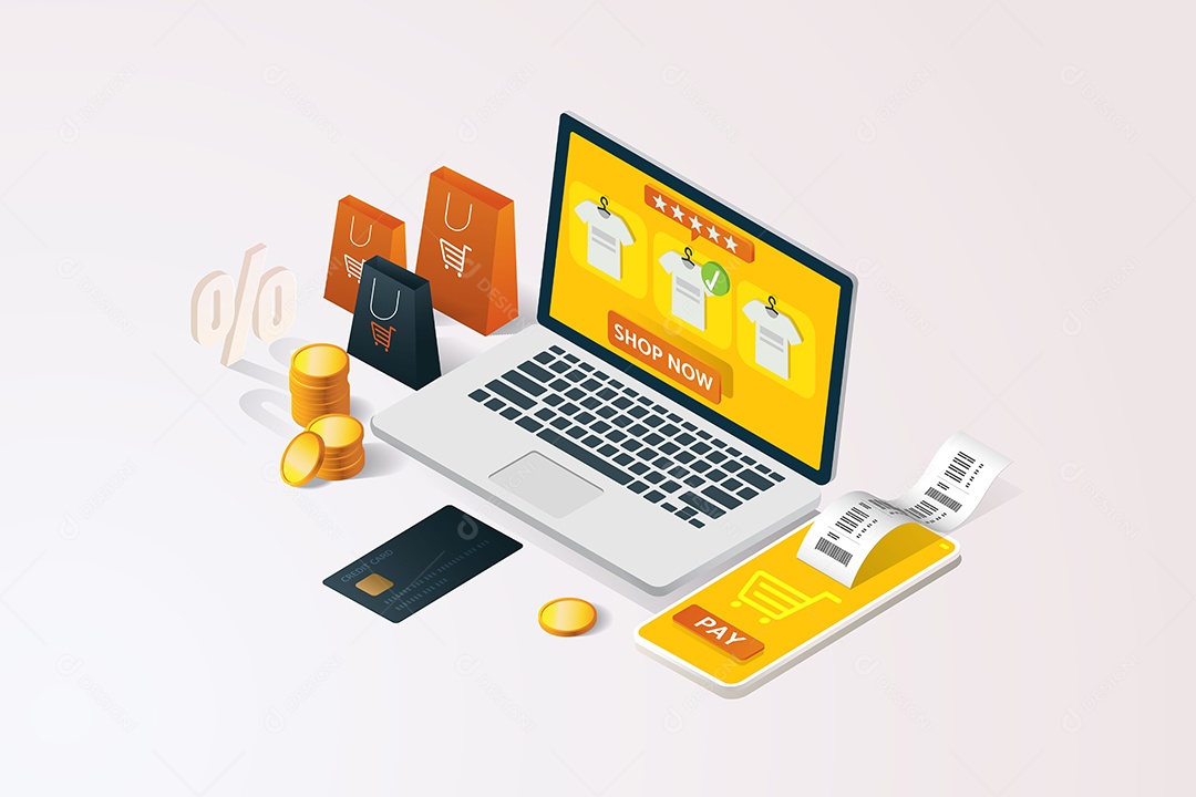 Pagamento Com Cartão de Crédito Via Celular e Recibo na Frente do Smartphone Em Fundo Branco Vetor EPS