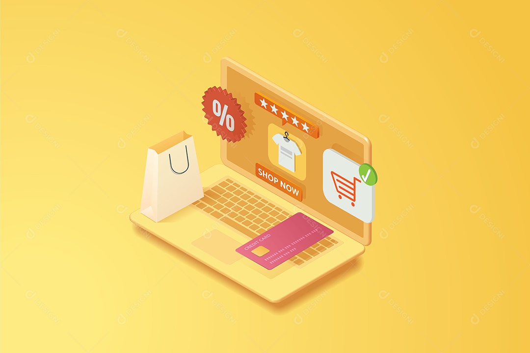 Desconto Em Compras Online Via Laptop Vetor EPS