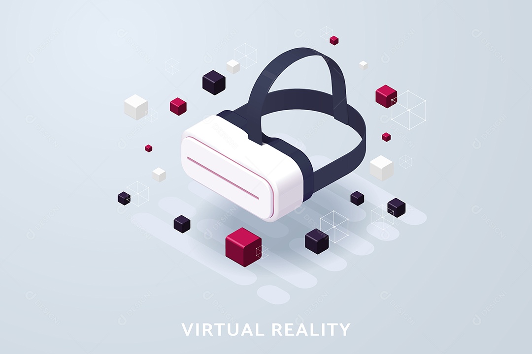 Tecnologia de Realidade Virtual Ilimitada por Meio de Óculos de Realidade Virtual Com Objetos Flutuando Vetor EPS