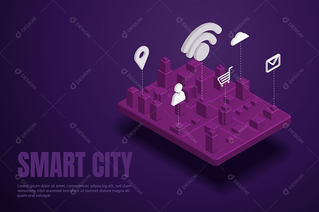 Ícone de Aplicativo de Rede de Automação de Construção de Cidade Inteligente Tridimensional e Comunicação Conectada Entre Si Vetor EPS