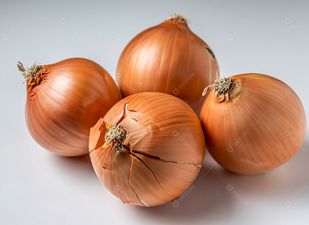 Cebolas em fundo branco