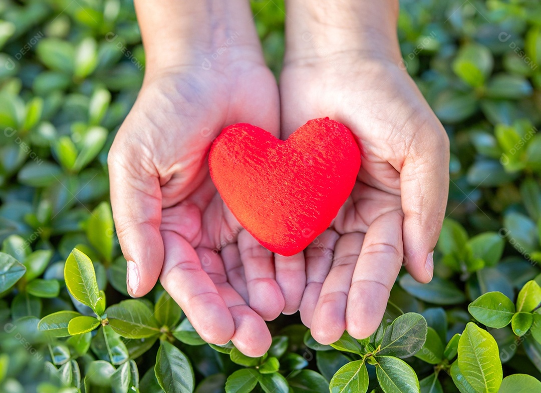 Mãos segurando um coração vermelho