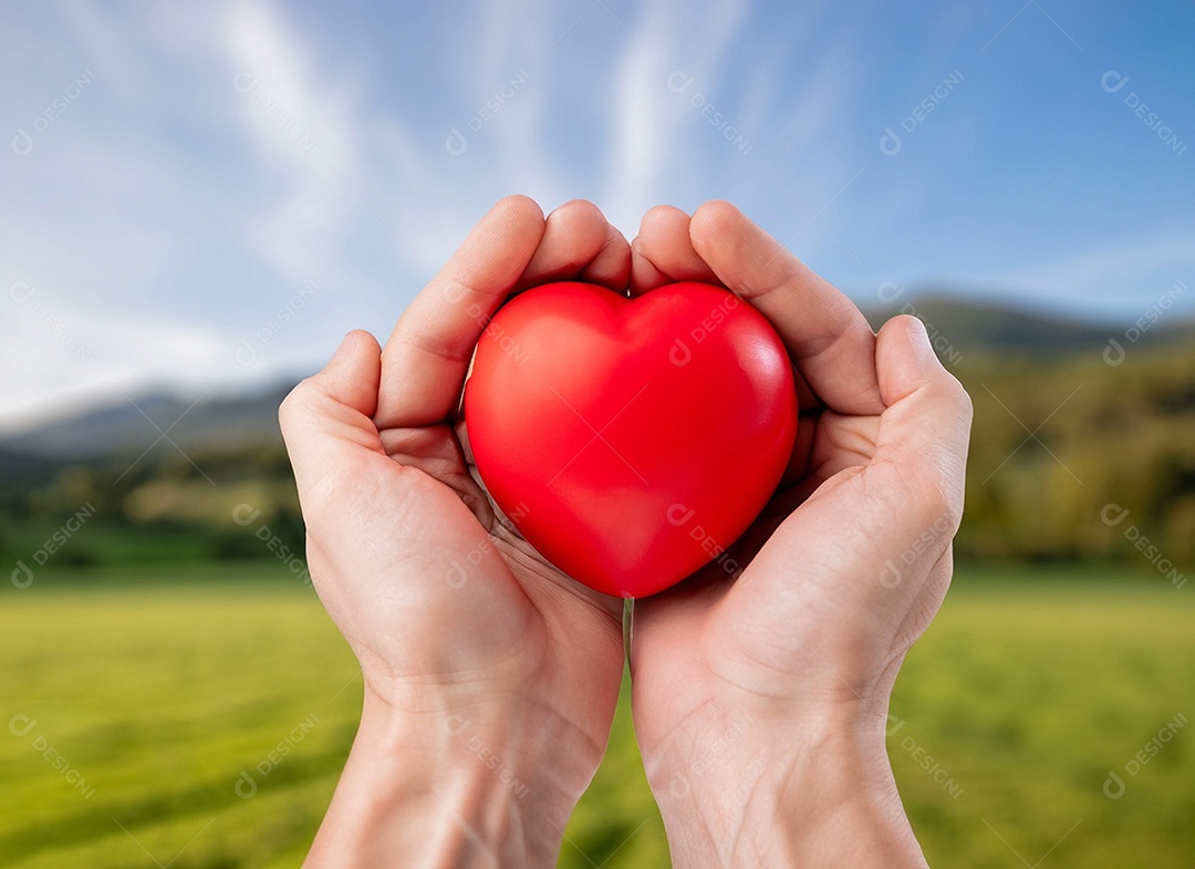 Mãos segurando um coração vermelho