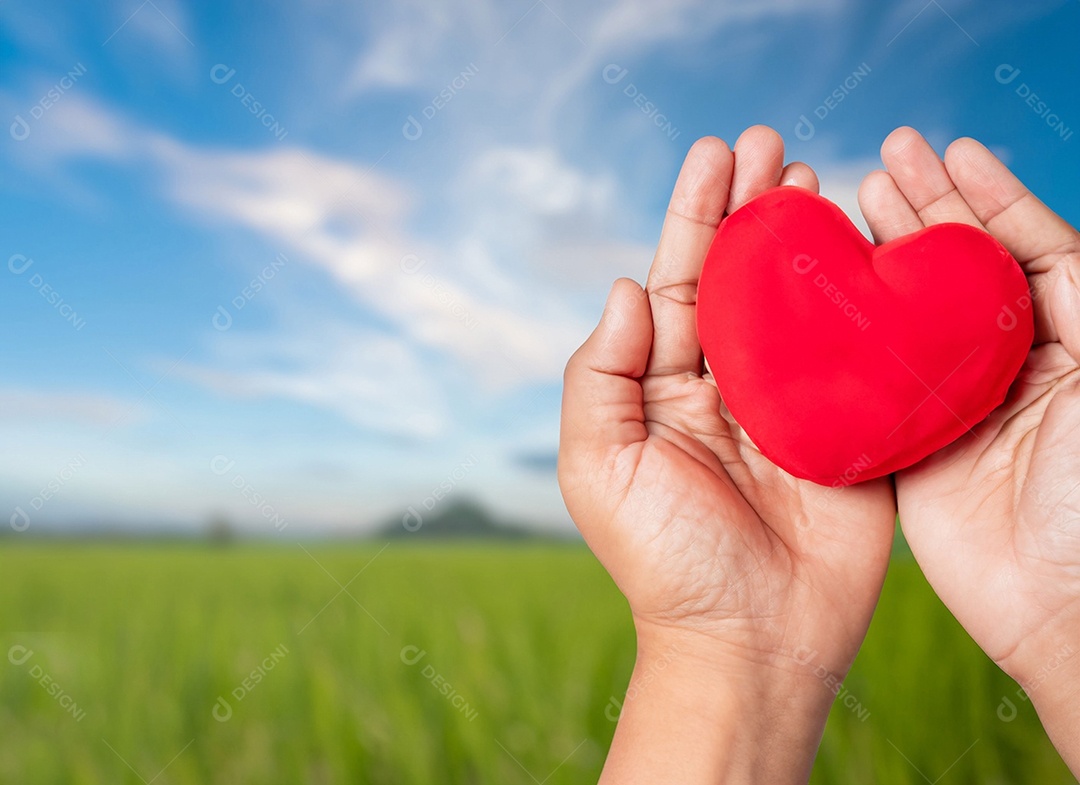 Mãos segurando um coração vermelho