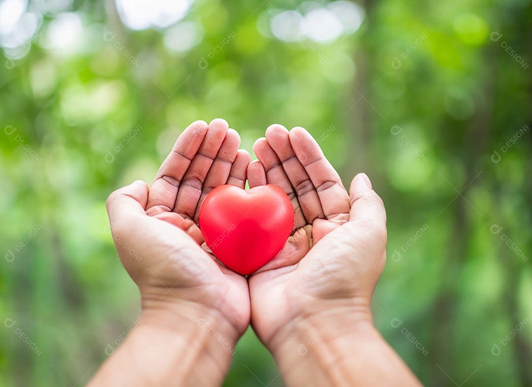 Mãos segurando um coração vermelho