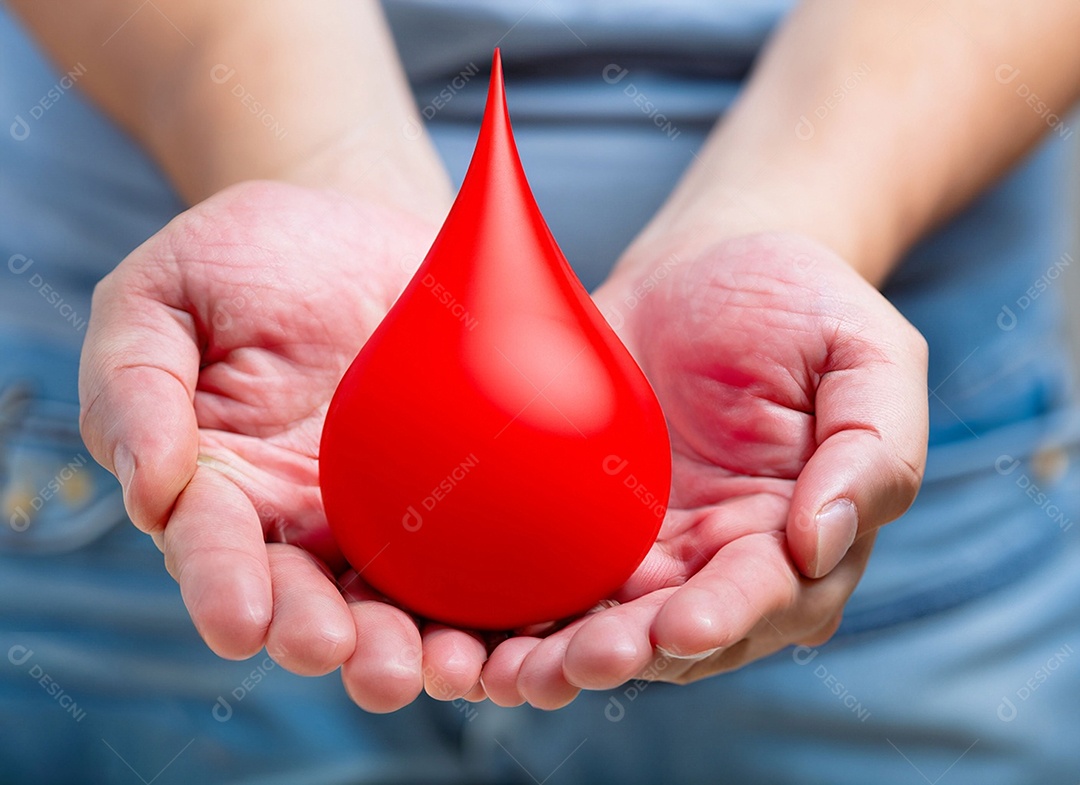 Mãos segurando uma gota vermelha