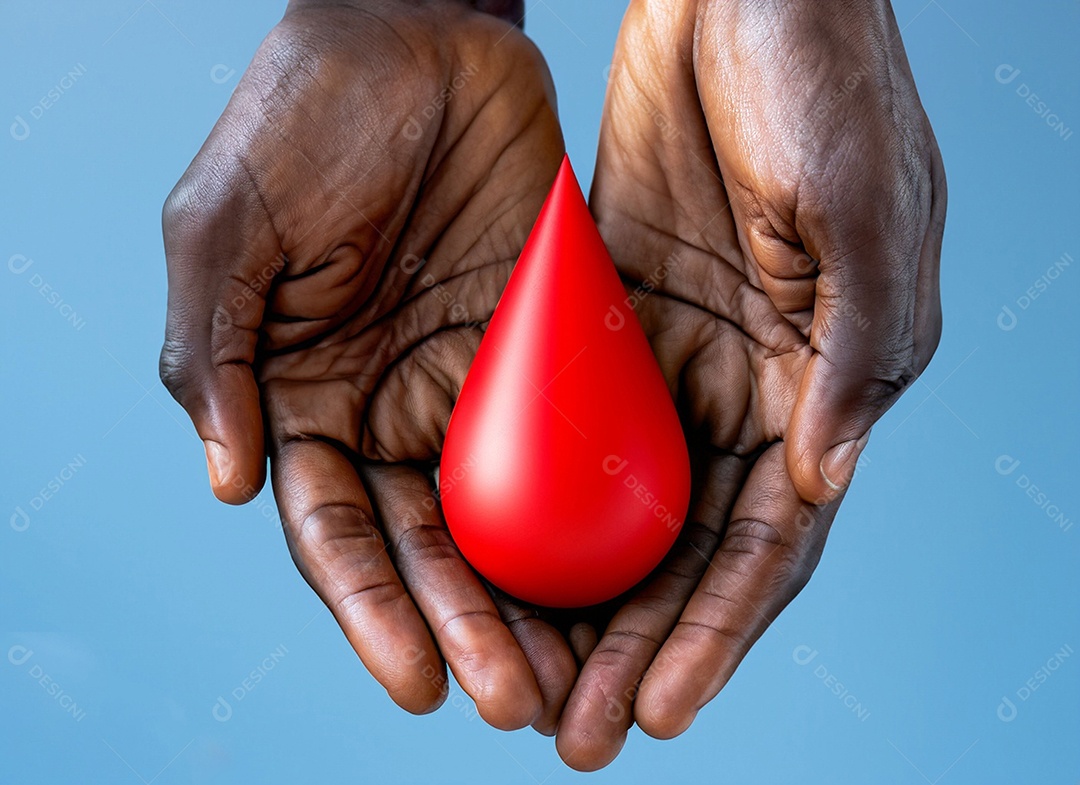 Mãos segurando uma gota vermelha