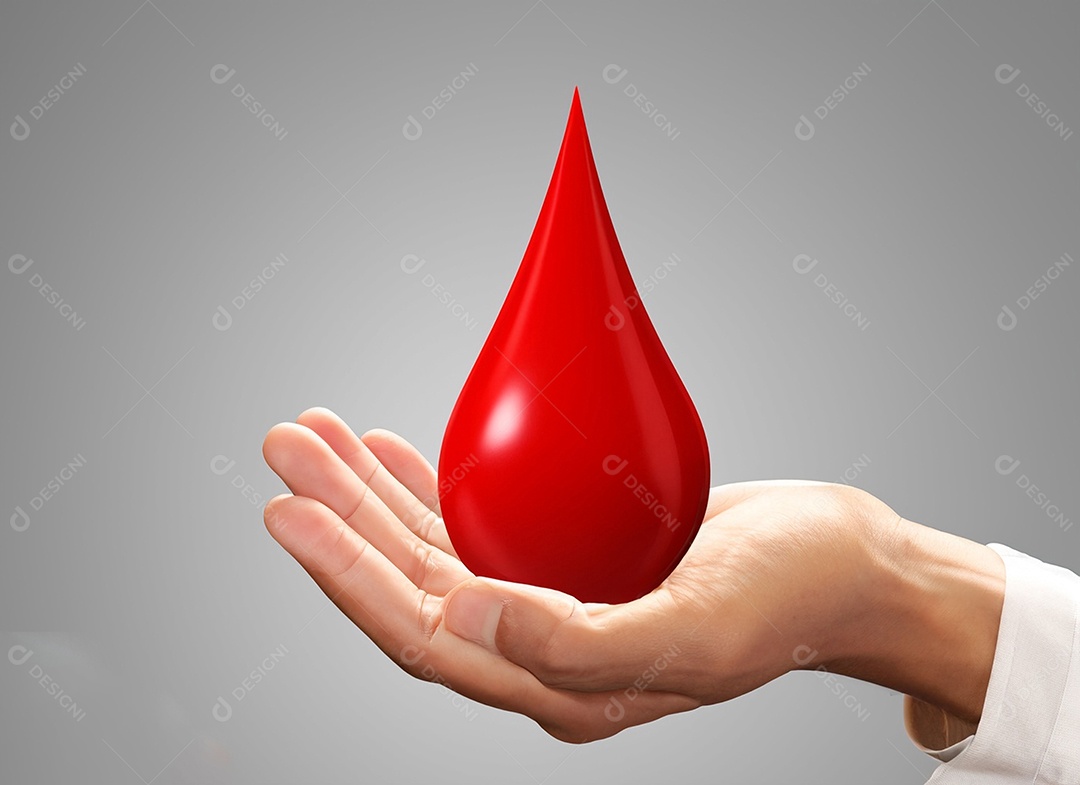 Mãos segurando uma gota vermelha