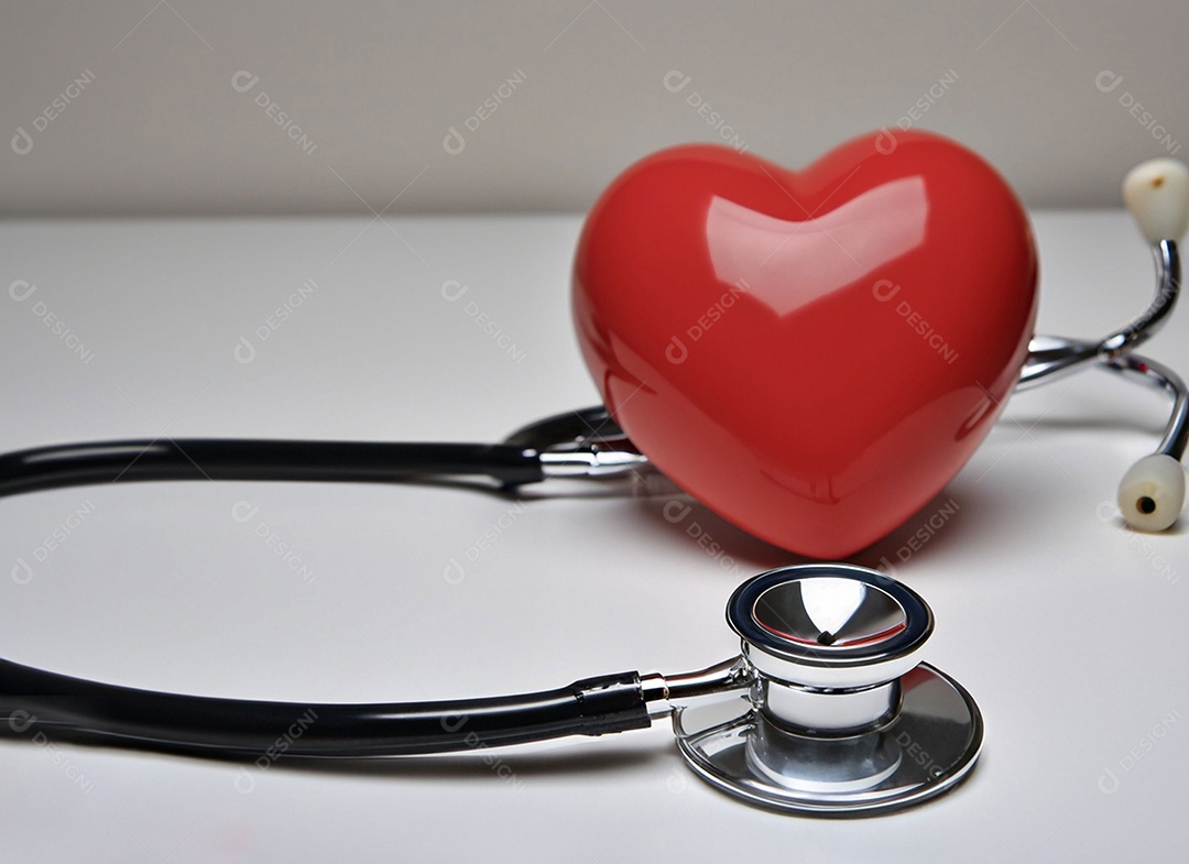 Estetoscópio com coração vermelho