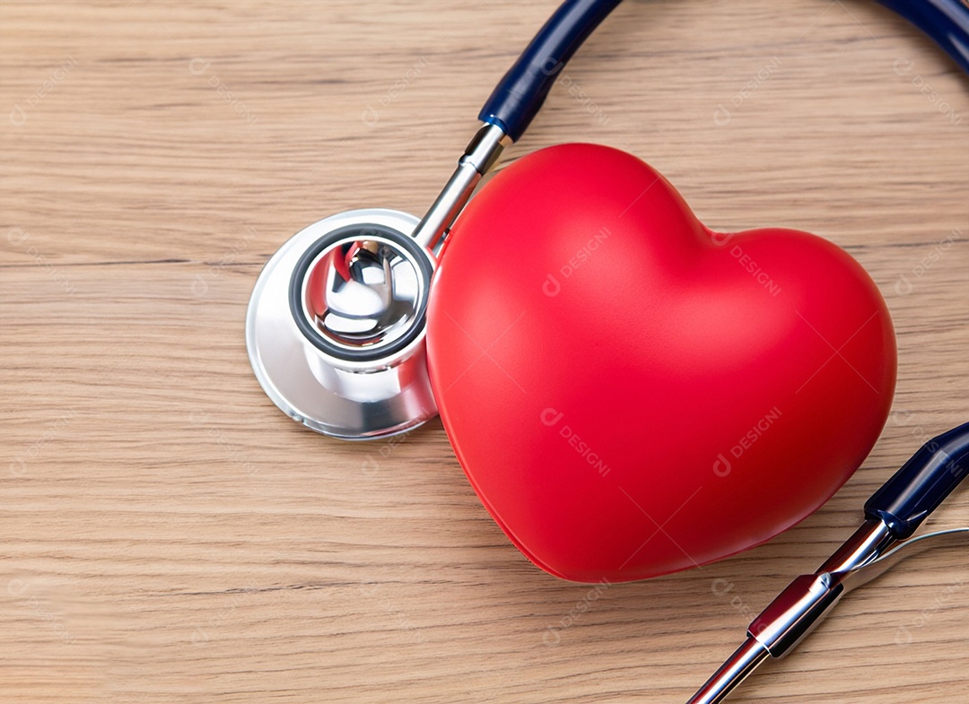 Estetoscópio com coração vermelho