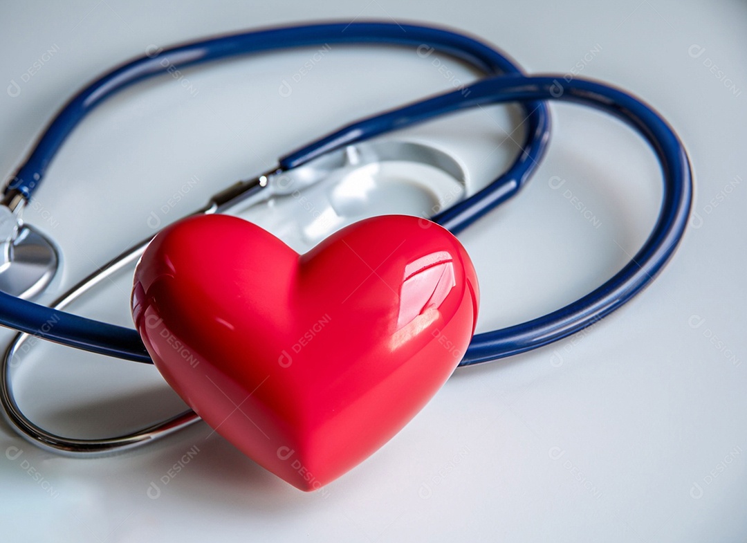 Estetoscópio com coração vermelho