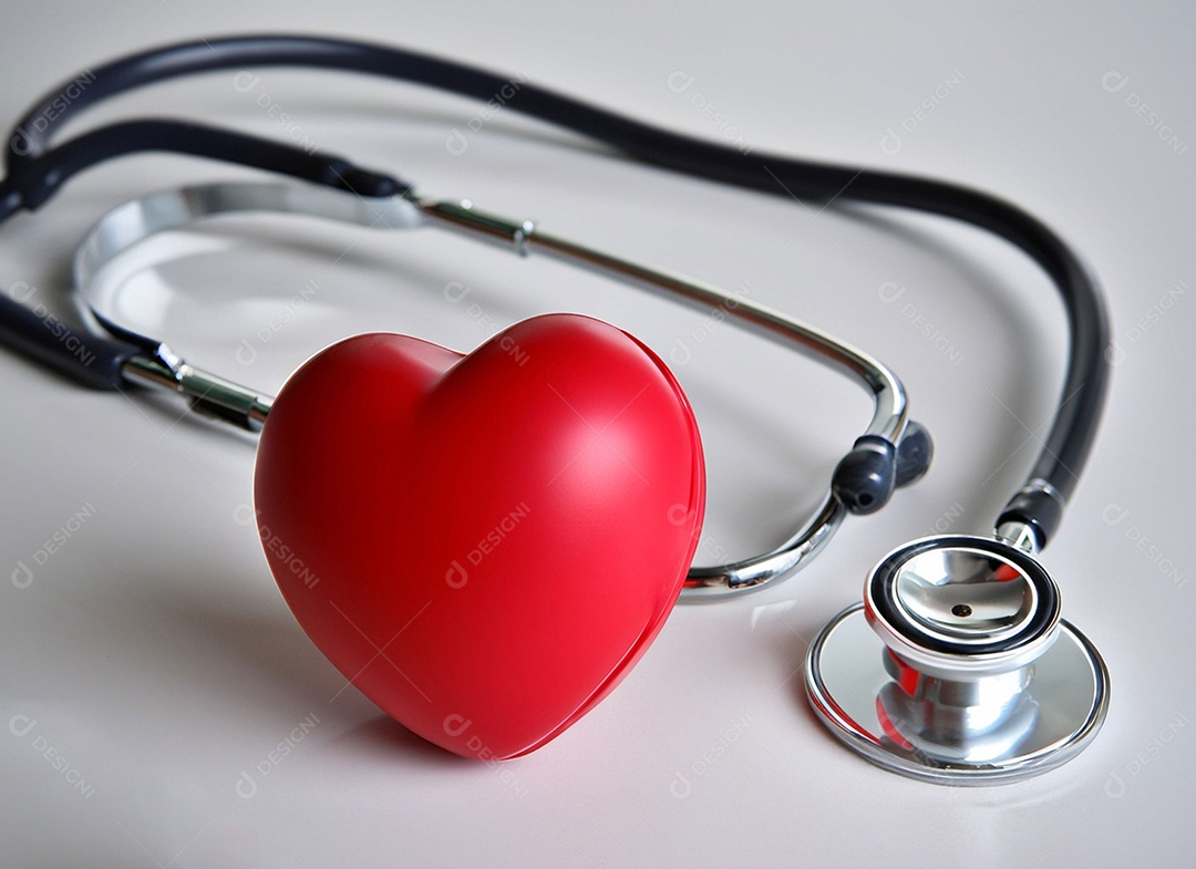 Estetoscópio com coração vermelho