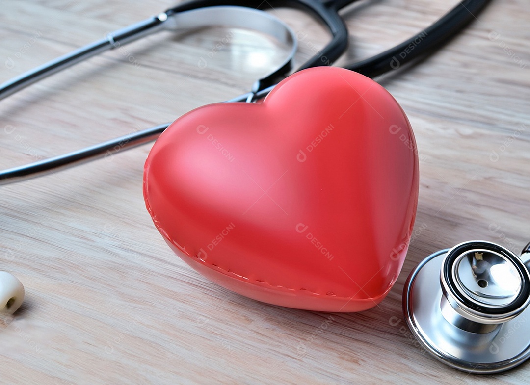 Estetoscópio com coração vermelho