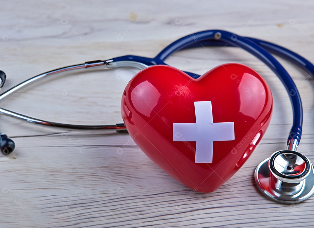Estetoscópio com coração vermelho