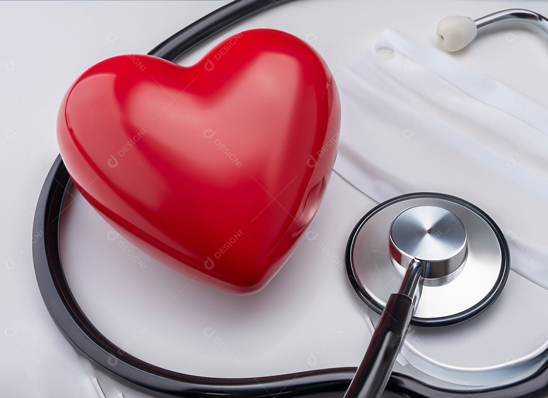 Estetoscópio com coração vermelho