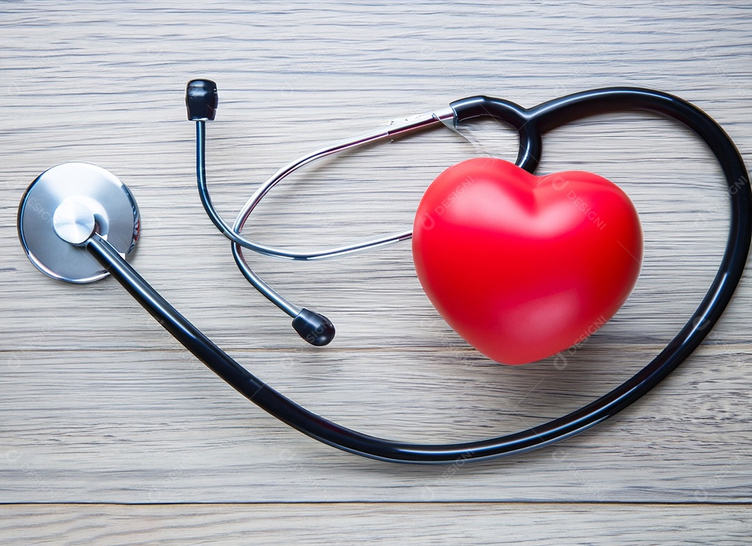 Estetoscópio com coração vermelho