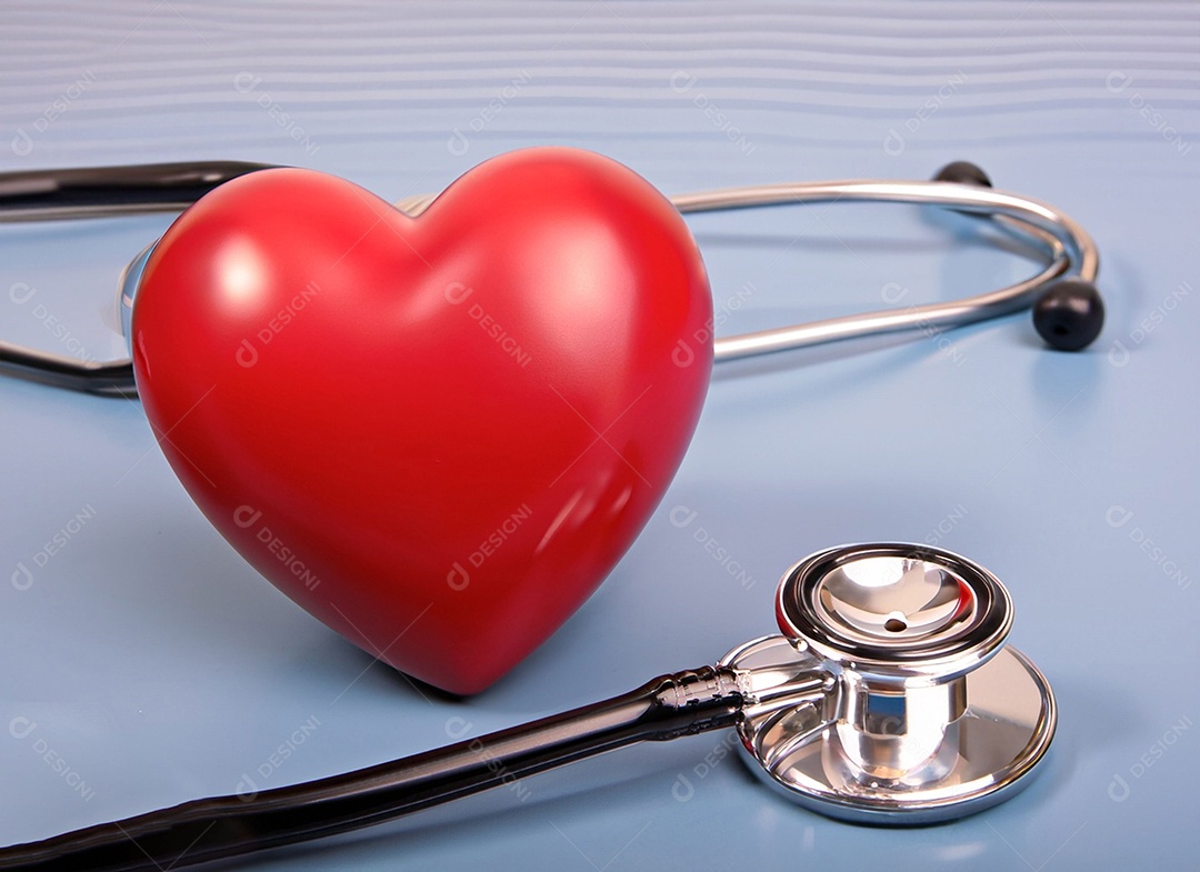 Estetoscópio com coração vermelho