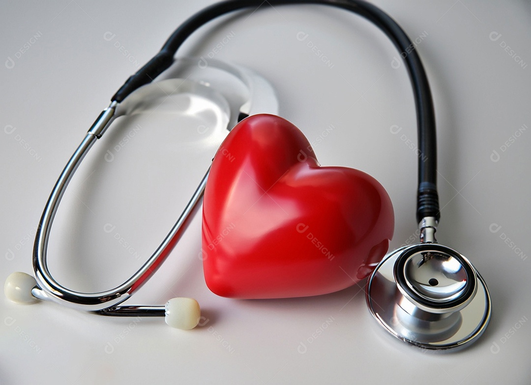 Estetoscópio com coração vermelho