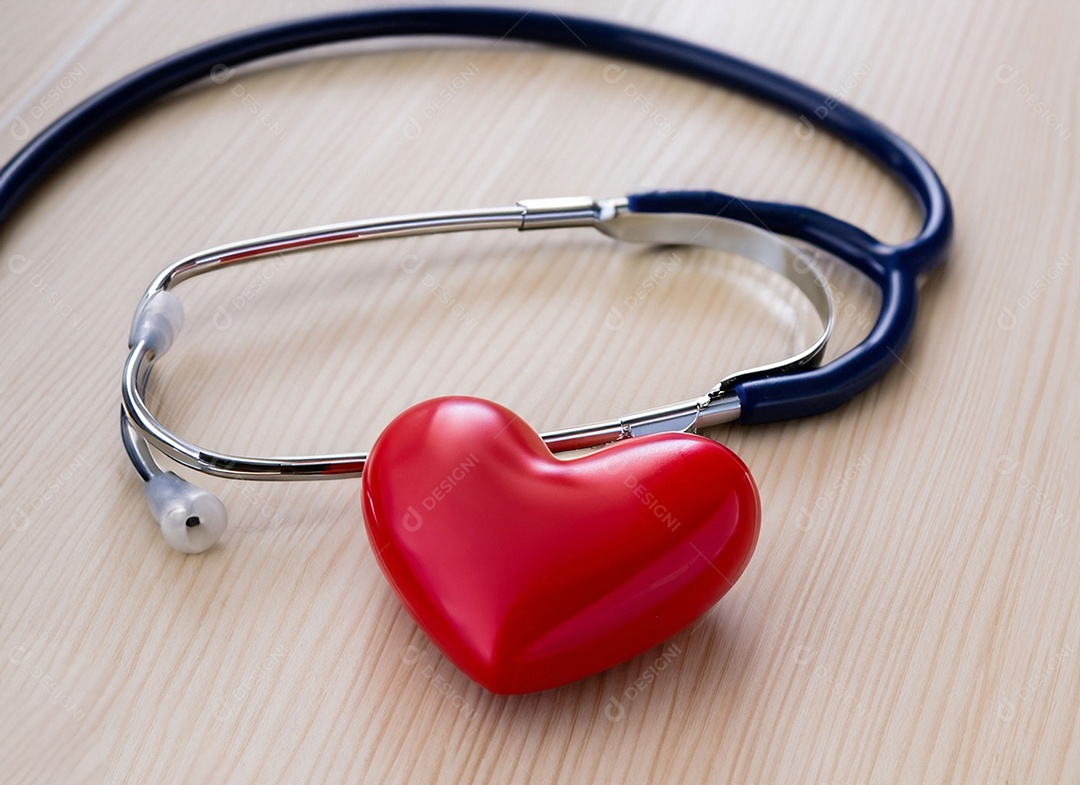 Estetoscópio com coração vermelho