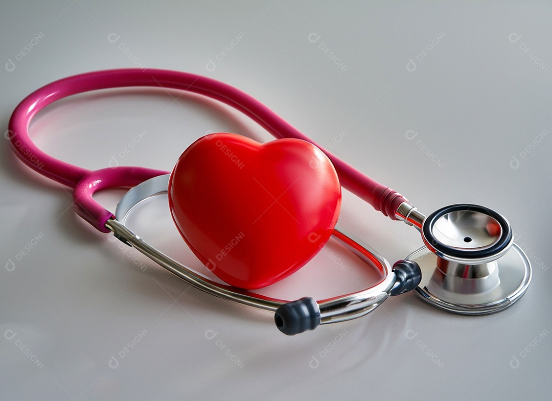 Estetoscópio com coração vermelho