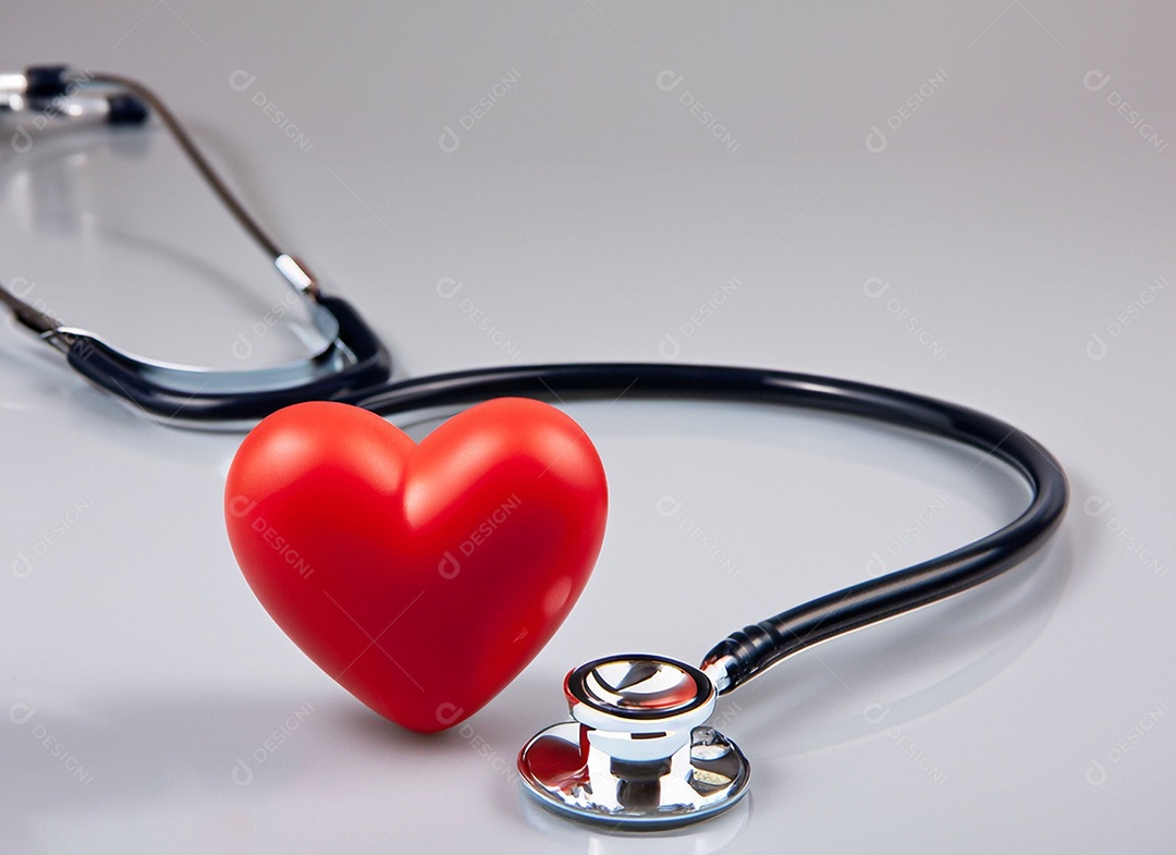 Estetoscópio com coração vermelho
