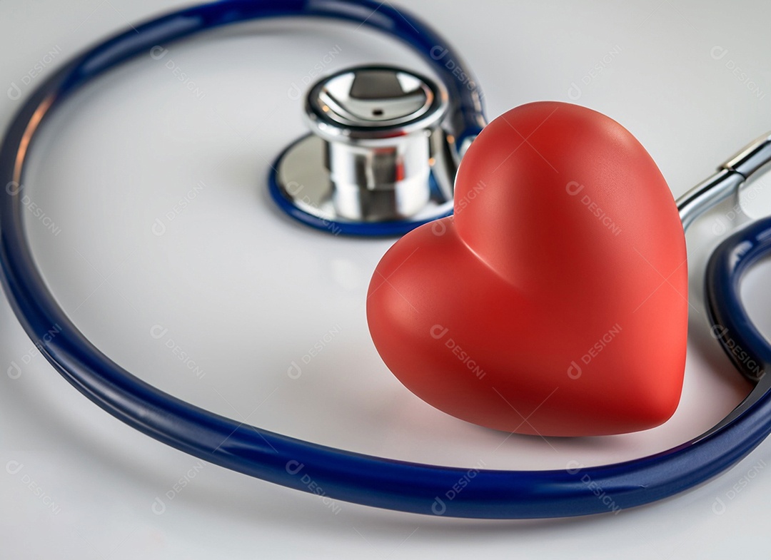 Estetoscópio com coração vermelho