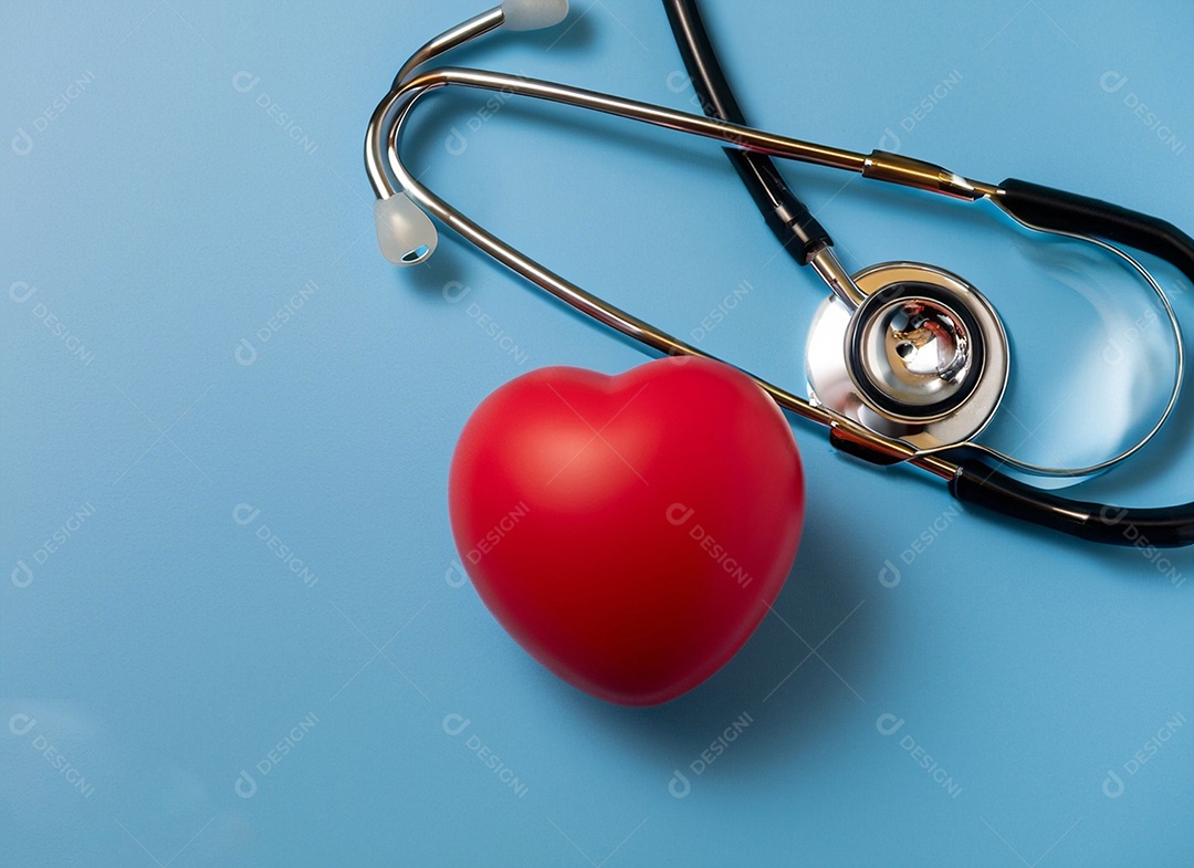Estetoscópio com coração vermelho