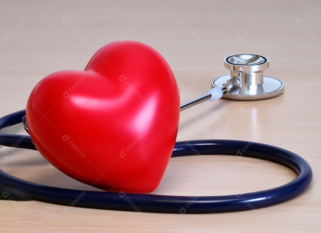 Estetoscópio com coração vermelho