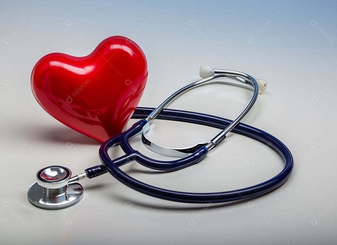 Estetoscópio com coração vermelho