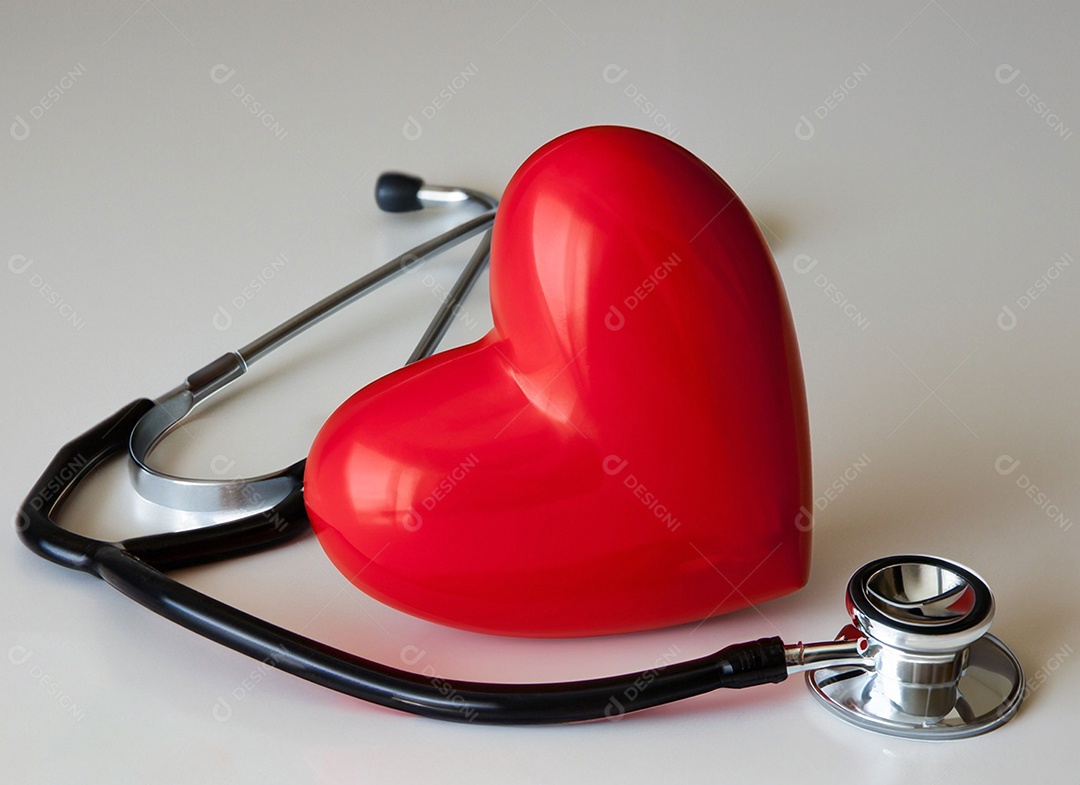 Estetoscópio com coração vermelho
