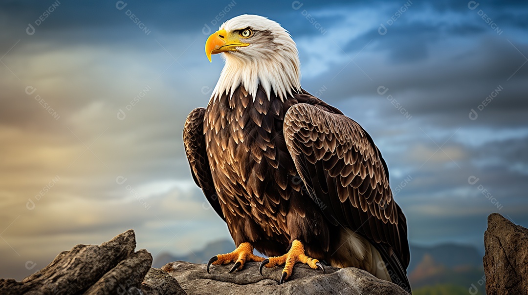 Uma águia careca sentada em um galho de uma árvore na selva profunda.