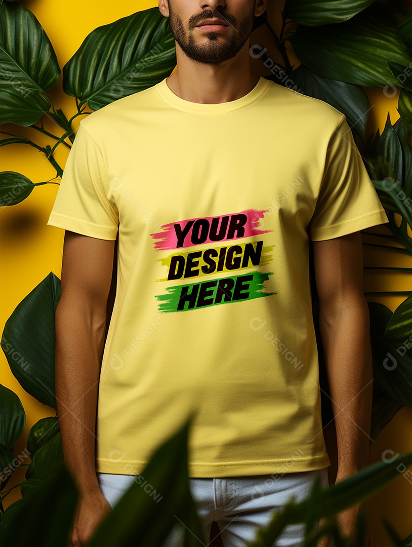 Mockup de Camiseta Masculina Amarela PSD Editável